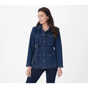 Denim & Co Womens 3X Easy Stretch Denim Chore Coat Jacket‎ Belted Dark Wash NWT
